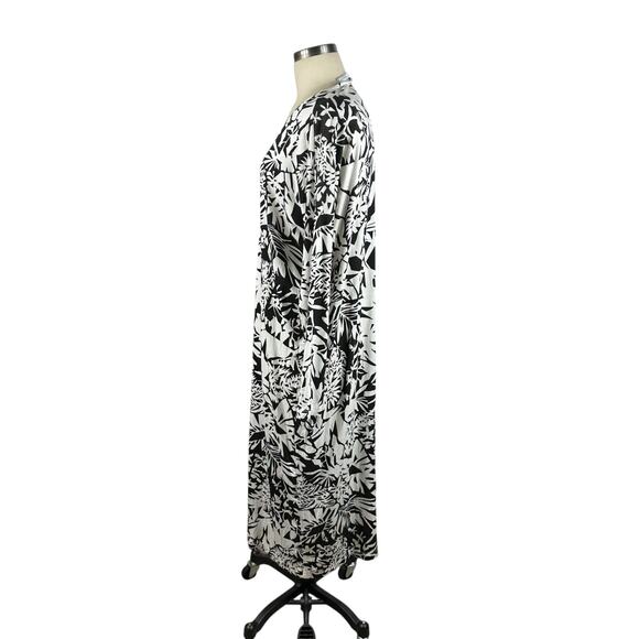 BRYN WALKER Taylor Black White Floral Patterned Jersey Knit Midi Dress Women's S - Picture 2 of 7
